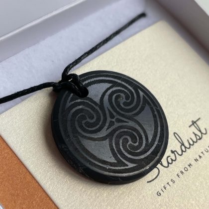 Elite Shungite Pendant with laser engraving Spirals, natural Russian Shungite, birthday gift for her
