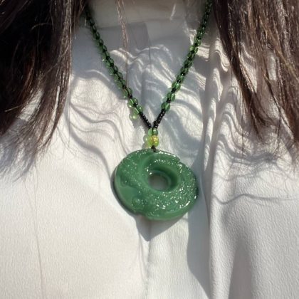Large green Jade round Dragon Pendant, chakra healing pendant, gift for him, luxury packed, Gift for dad, Green Necklace