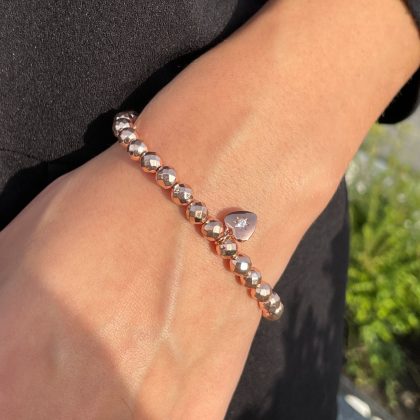 Faced Rose gold bracelet with heart charm gift for her