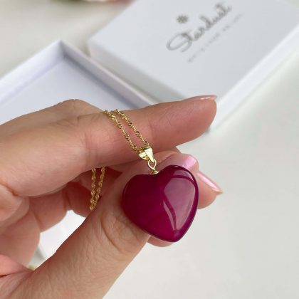 Genuine agate heart pendant for women