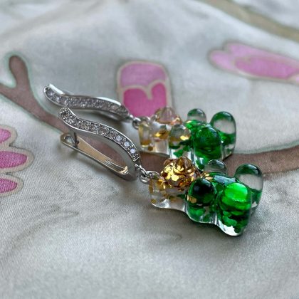 Green Raisin bear earrings