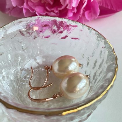 "Tenderness" Luxury Oval Yellow Pearl Earrings for women, Confession jewelry, rose gold jewelry, statement earrings