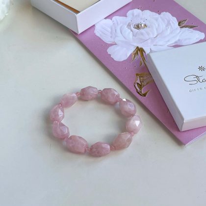 "Love energy" - Large faced Rose Quartz bracelet, natural Madagascar rose quartz bracelet