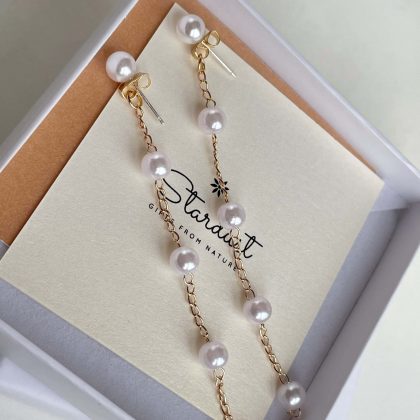 "Bridal" Long pearl drop earrings, pearl Dangle Earrings, bridesmaid gift earrings