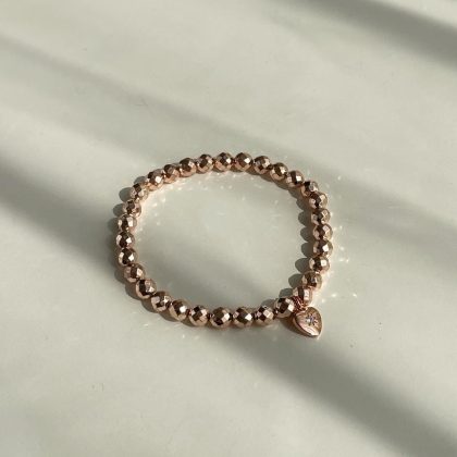 Luxury faced rose gold hematite bracelet with heart charm, CZ diamond charm bracelet