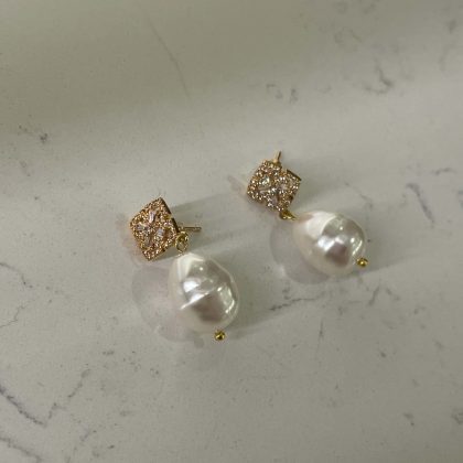 "Temptation" Luxury white baroque pearl earrings with zircons for women, statement earrings
