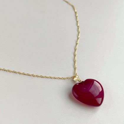Natural Pink agate heart pendant