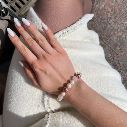 Pearl bracelet with rose quartz gift for girl