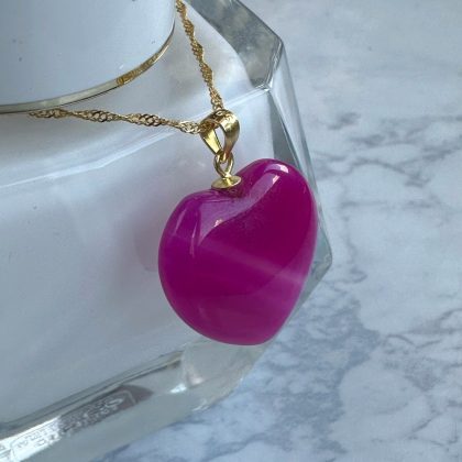 Pink Agate heart necklace gold