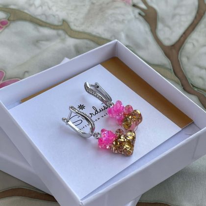 Pink Teddy Bear earrings with gold sparkles, modern bear earrings, gift for best friend, cute gift for her