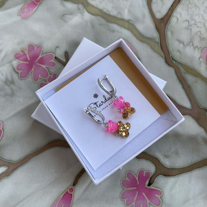 Pink Teddy Bear earrings with gold sparkles, modern bear earrings, gift for best friend, cute gift for her