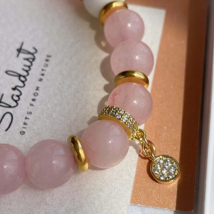 Rose quartz and gold bracelet