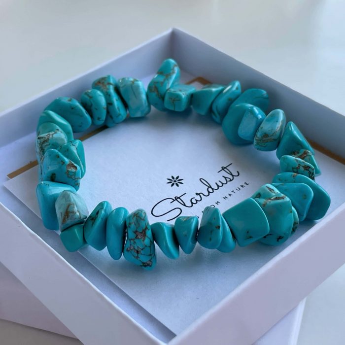 "Wealth" tumbled Turquoise bracelet, bright blue stretch bracelet for her