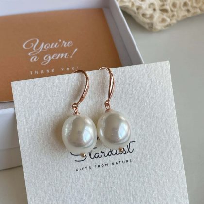 "Temptation" Luxury Oval White Pearl Earrings for women, Confession jewelry, rose gold jewelry, statement earrings