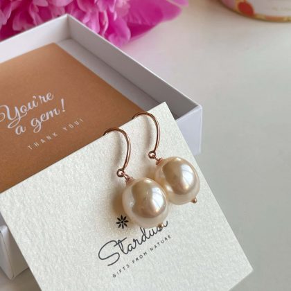 Yellow pearl earrings rose gold bridesmaid gift