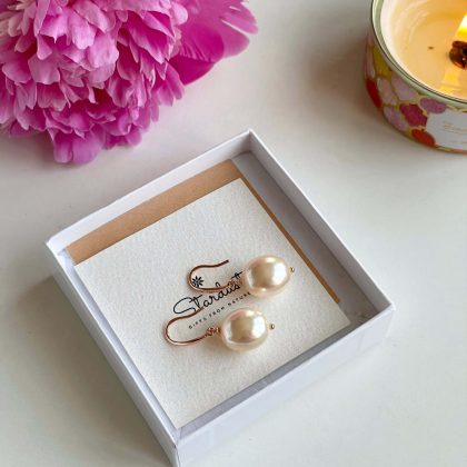 Yellow pearl earrings rose gold gift for her