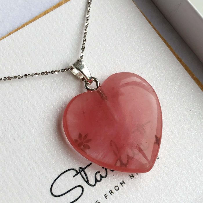 "Vitlity" - Cherry Quartz heart Pendant, Heart chakra pendants