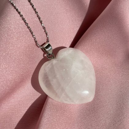 Clear quartz heart pendant silver chain