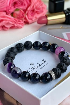 Black and purple beaded bracelet for woman