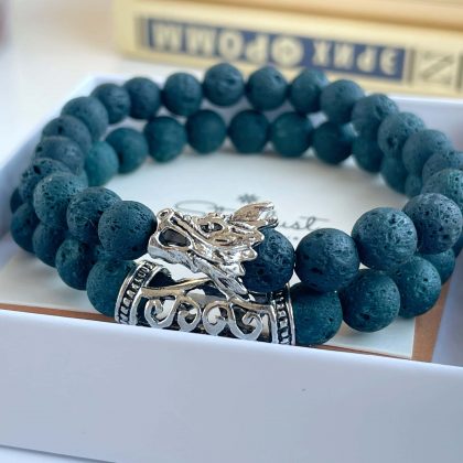 Dragon bracelet set, Blue Lava stone bracelet set for men, Protection bracelet, Balance bracelet