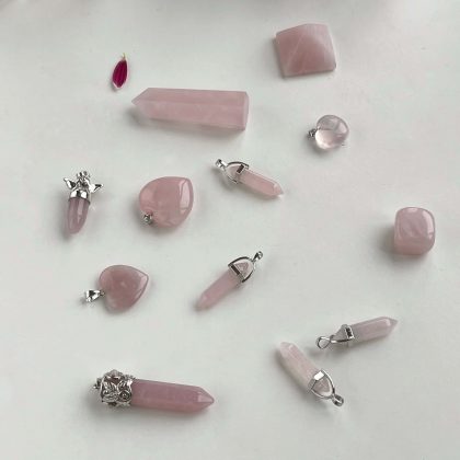 “Sweet love” Rose Quartz prism pendant, pink natural stone pencil pendant