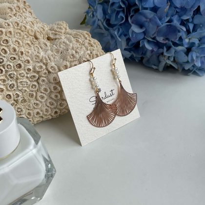 "Health" Rose Gold Ginkgo Biloba leaf earrings with white pearls, dangle pearl earrings, elegant earrings, premium gift