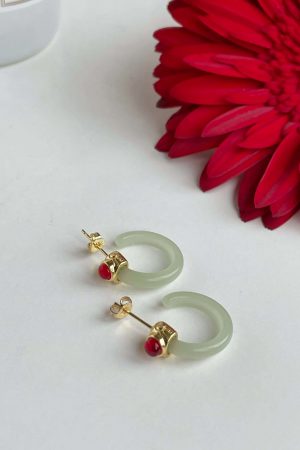 Green Jade earrings with red stone