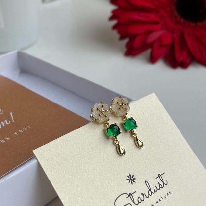 Green Jade flower earrings Stardust gift
