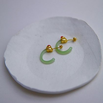 Green jade hoop earrings gold