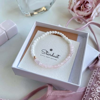 Rose Quartz and white agate 5mm bracelet with rose gold hematite, thin beaded bracelet for her, bridesmaid gift,