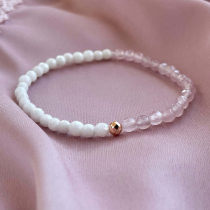 Rose Quartz and white agate 5mm bracelet with rose gold hematite, thin beaded bracelet for her, bridesmaid gift,