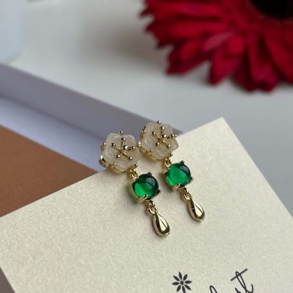 Tiny Green Jade flower earrings