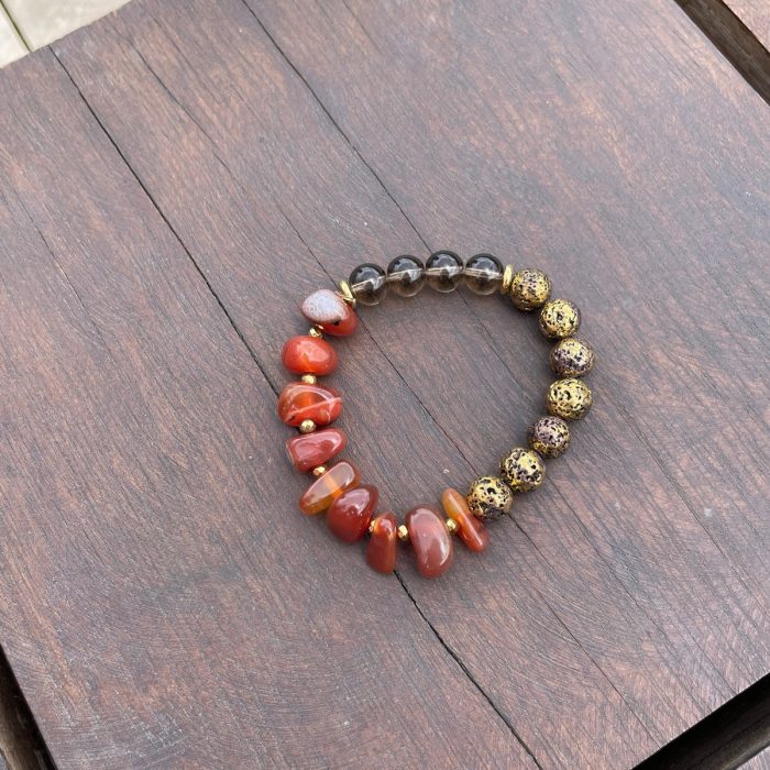 Unique Carnelian bracelet with lava stone