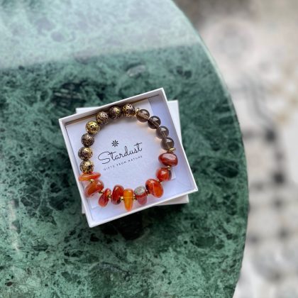 Unique Carnelian bracelet with lava stone Stardust gift