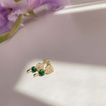 "Pretty" Green Jade Leaf earrings 14k gold plated, gift for women, Flower Jade Drop Earrings earrings, anniversary gift for woman