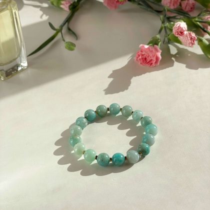 Premium quality Amazonite beaded bracelet with gold hematite, natural gift for her