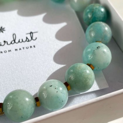 Premium quality Amazonite beaded bracelet with gold hematite, natural gift for her