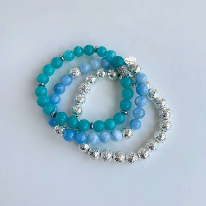 Beaded Blue and silver agate bracelets