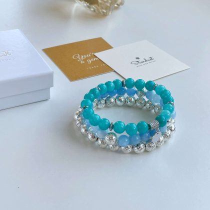 Blue agate bracelet stack