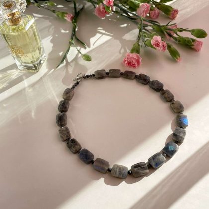 Faced rectangle Labradorite choker necklace, luxury natural stone necklace for woman, premium quality gift