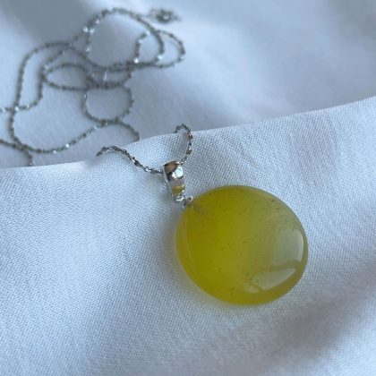 "Calming" - Round Lemon chalcedony pendant, Sterling Silver chain, light yellow chalcedony pendant, gift for women, lithotherapy