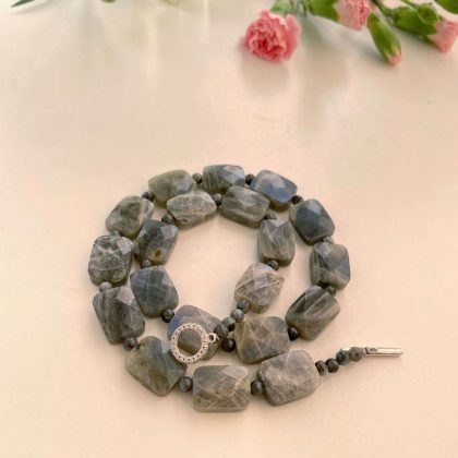 Faced rectangle Labradorite choker necklace, luxury natural stone necklace for woman, premium quality gift