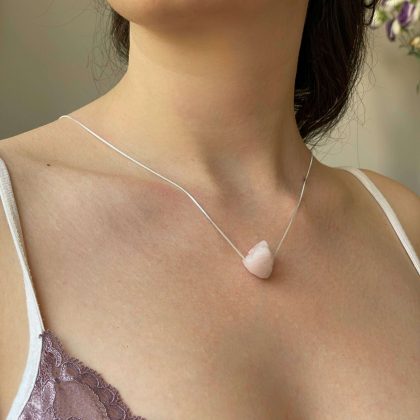 "Calm" natural gemstone - Raw Rose Quartz Necklace Pendant, rough rose quartz, layering necklace Silver or gold Chain