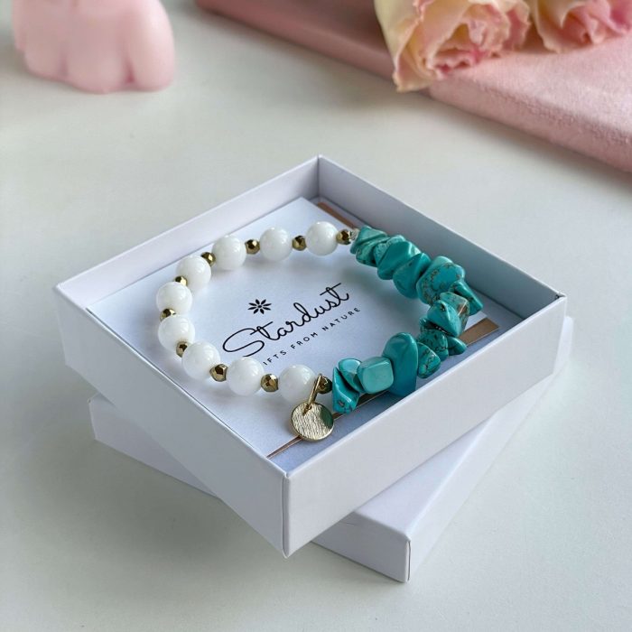 "Vitality" Tumbled turquoise and white agate bracelet, gold coin bracelet, luxury bracelet gift for woman, premium gift for girlfriend
