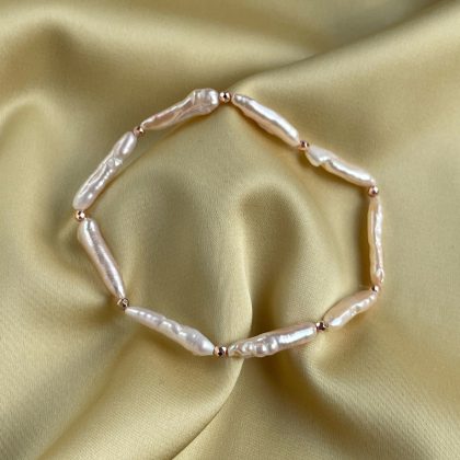 Baroque pearl bracelet, long champagne color pearl bracelet, Christmas gift for girlfriend