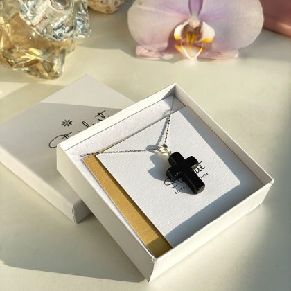 Black Obsidian cross necklace gift