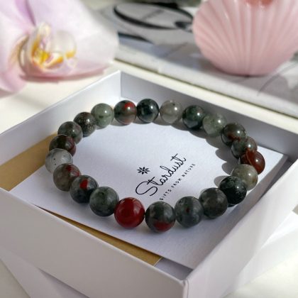 Natural bloodstone bracelet, red green gemstone bracelet, anniversary gift for woman, natural healing jewelry