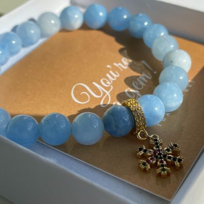 Blue Agate bracelet with gold snowflake charm