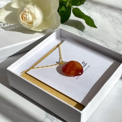 "Motivation" Carnelian heart Pendant, 18k Gold filled 'star' chain, Birthday gift for her, orange carnelian pendant
