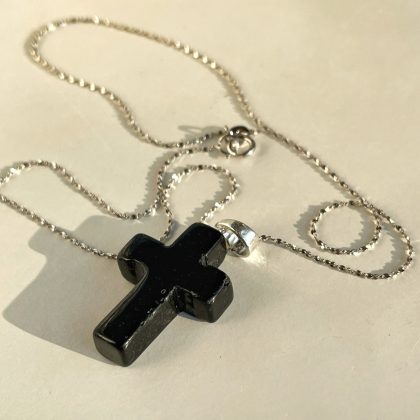 Black Obsidian Cross pendant, hand carved natural stone jewelry,